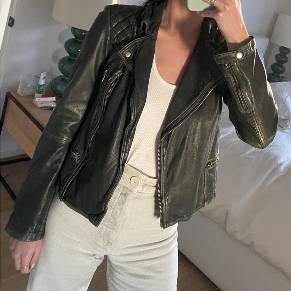 All Saints Black Leather Jacket Size 2